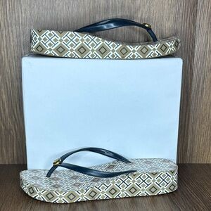 Tory Burch Black and Brown Geometric Flip Flops ***READ DESCRIPTION***